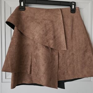 Lush Asymmetrical Faux Suede Tan Skirt